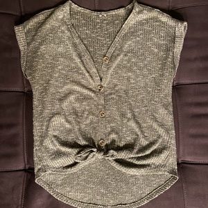 Green mid drift showing button down top